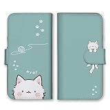 iPhone15plus 用 ケース 手帳型 iPhone15 プラス スマホケース 猫 ねこ 可愛い かわいい 絵 イラスト グリーン