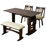 大川家具 アッシュ突板 天板伸長式ダイニングテーブル・チェア・ベンチ4点セット ブラウン SKT-0043