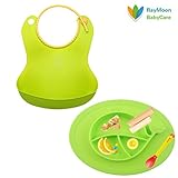 Raymoon ベビー　食事用 シリコン　防水　離乳食 エプロン　食器 キッズ　大きいポケット付き 軽量　 可愛い動物柄　食事こぼしキャッチ　持ち運び便利　誕生日　プレゼント　出産祝い　洗濯可　前掛け