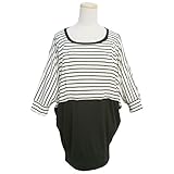 授乳服 チュニック 授乳口付 ボーダー柄 ドルマン チュニック 産後対応(母乳育児用) ブラック-M1603 M