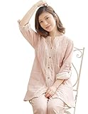 【小丸子の花轮クン】コットンだから肌に優しい！ マタニティ 授乳口付き ルームウェア コットン 100％绵 ガーゼ前開き 産前産後 セットアップ ワンピース (S, ピンク)