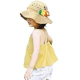 静かの雑貨屋 麦わら帽子 キッズ 超可愛い 子供 日よけ帽子 日焼け防止 花飾り 女の子 UVカット 紫外線対策