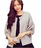 [オチビ] パフスリーブカーデガン バルーン袖 結婚式 七分袖 二次会ボレロ ゆったり カーデ カーディガン ニットカーディガン レディース　F01-02LKN-35GRM