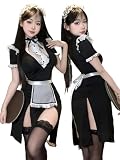 [SUNNYSTEP] メイド エプロン コスプレ セクシー サイドスリット 可愛い コスチューム 衣装 半袖 エロ 過激 調教 メイド服 小悪魔 文化祭 学園祭 コンカフェ メイドカフェ イベント 大人 男女兼用 かわいい (ブラック, フリーサイズ)