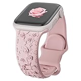 コンパチブル アップルウォッチ バンド 40mm 42mm 44mm 41mm 38mm 45mm 46mm 49mm レディース 女性、シリコン製交換ベルト バラ花柄彫刻入りバンド コンパチブル アップルウォッチ バンド 11 10 9 8 7 6 5 4 3 SE3 SE2 SEに対応、コンパチブル apple watch バンド 柔らかい 可愛い おしゃれ