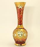 ボヘミアガラスハイエナメル花瓶(赤)高さ30.5cm