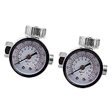 Fenteer 2個入　空気圧メータ　バルブ 圧力スイッチ付き　エアレギュレータ　圧力計　1/4" スプレーガン 取り付け　