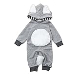 ベビージャンプスーツ服、todaies赤ちゃん男の子女の子ストライプ3d動物フード付きロンパースジャンプスーツ服 12-18M グレー