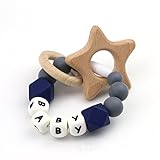 Mamimami Home 木育 授乳ジュエリー 歯がため ラトル 赤ちゃんのおもちゃ 歯固め とり チュアブル ブレスレット クラスプ シリコン レタービーズ[BPAフリー][FDA認可済]木製 安