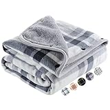 HAPGO ひざ掛け ブランケット 大判 選べる5色2サイズ 100×140CM 4way 着る毛布 ボタン付き 改良 防寒対策 あったか チェック柄 吸湿保温 抗菌加工 静電気防止 洗濯可能 手触り 家·オフィス·アウトドア·車·出張 などに適用 通年使用 (Lサイズ（100×140CM）, グレー)
