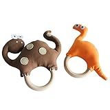創造的な赤ちゃんのギフト、赤ちゃんの木製リングのおもちゃ、[恐竜] 2PCS