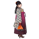 卒業式 ジュニア袴セット「緑×ベージュ 矢羽の着物、エンジぼかし桜刺繍の袴」袴下帯付き 3S