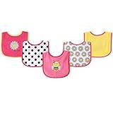 Luvable Friends 5 Piece Drooler Bibs with Waterproof Backing, Pink Bee by Luvable Friends
