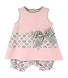 Stephan Baby A-Line Top and Bloomer-Style Diaper Diamond Flower Cover Set, Pink/Grey/White, 3-6 Mont