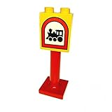 LEGO DUPLOレッドサインポスト高with Yellow Brick 1 x 2 x 2 with Road Sign Trainパターンx1 Loose