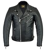 A&H Apparel メンズ レザー モーターサイクルジャケット 本革 牛革 ジップアウト 裏地ジャケット (XL)