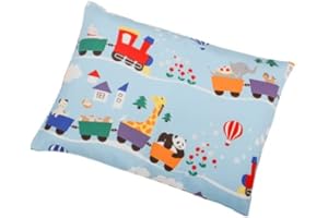 Living in peace 枕 子ども用 思いやり枕 洗える 約29×39㎝×5㎝ 頭にフィット 取り外せる かわいい絵柄 カバー付き 日本製 キッズ 子供 小さめ 低め (汽車)