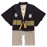 Sunyam ベビー着物 男の子 ゆかた 赤ちゃん 袴風 ロンパース　和装 和服 キッズ 幼児 綿 春秋(1-3歳)