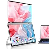 AnT 2024年新型モデルHD デュアルポータブルモニター デュアルモニター ノートパソコン用 トリプルポータブルモニター 2画面モニター 15.6インチラップトップスクリーンエクステンダー 大画HDMI/USB-A/Type-Cプラグ&プレイ ポータブルモニター スピーカー内蔵Mac/Windows/Chrome任意サイズのノートパソコンに対応 VESA対応 自立スタンド付き(M2)