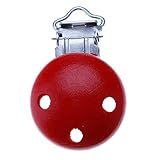 ウッド　赤ちゃん　幼児の幼児の　おしゃぶりダミー乳首の寒い肌のホルダー　サスペンダーのクリップ　レッド