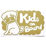 ゴールド（金） 犬 パグ お座り Kids on board キッズオンボード ステッカー 窓ガラス用シールタイプ 車 戌 干支 動物