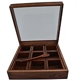 Raun Harman Wooden Nine Container Spice Box with One Spoon and Transparent Glass Lid by Raun Harman