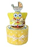 おむつケーキ スポンジ・ボブのスタイ付き 2段 (メリーズS)