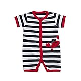 HUYB ベビー服　ロンパー　女の子　赤ちゃん服　幼児　子供服 　半袖　カニ ストライプ　クロール服可愛い　男の子 (90, 白色)
