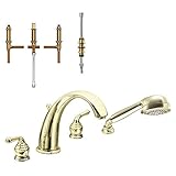Moen KRTMO-DH-T956P Monticello 9-Inch Roman Tub Faucet with Handshower, Polished Brass [並行輸入品]