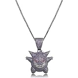 Amazon Rockyuブランド ポケモン ゲンガー ネックレス メンズ 人気 ジルコニア 18k金メッキ 紫 パープル 悪魔 ペンダント ヒップホップ ラッパージュエリー ロープチェーン24インチ 60 カッコいい パーティ クリスマス ファッション アクセサリー パープル