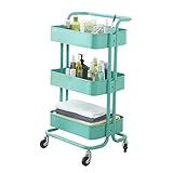 ARTALL 3段キャスター付き キッチンカート キャビネット バスルームワゴンカート収納 メッシュメタル バスケットトローリー ターコイズブルー 幅43cm×奥行36cm×高さ78cm