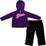 PUMA(プーマ)女の子用パープルフリースロゴジップアップフード付きジャケット&ブラックフリースパンツ上下2点セット 12months 12ヶ月用 80cm セットアップ,ジャージ上下セット,パーカー