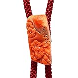 桃色珊瑚 花 紋様 ループタイ 赤色紐