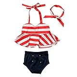 MIOIM ベビー服 上下3点セット キッズ ホルターネック タンクトップ パンツ ヘアバンド セットアップ ボディスーツ 海軍風 水玉 船錨柄 女の子 ビーチ 水着