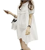 【SEBLES】マタニティ ファッション ワンピース カジュアル フレア スカート 無地 コットン 綿麻 ラウンドネック ハイウエスト ミニスカート 半袖 初夏 夏(ホワイト,XXXL)