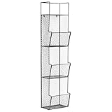 Benzaraメタル壁ラックwithメッシュサイド、3ビンとトップシェルフグレー