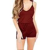 レディース オールインワン 水着 体型カバー ショートパンツ ワンピース 女性用 短パン ロンパース ビーチウェア ギャルギャル服 (S, レッド)