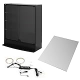 【福袋】【地球家具】フィギュアラック「ワイド」新シリーズセット 幅83cm 奥行29cm 【正規品】[鍵付きコレクションケース] [耐震]（開き戸 ロータイプ本体+背面ミラー1枚+LEDセット） ブラック