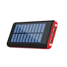 RuiPu モバイルバッテリー ソーラーチャージ 24000mah超大容量 急速充電器 QuickCharge iPhone / Android 電源充電可 3USB出力ポート 二個LEDランプ搭載 太陽光で充電でき ACアダプター付属(Red)