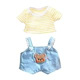 niannyyhouse　20cm人形の服　綿人形の服　ストライプTシャツ　クマのオーバーオール　着せ替え　ぬいぐるみ服 (yellow)