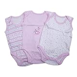 赤ちゃん・ベビー 柄入り ベビー肌着 パジャマ ノースリーブ ボディースーツ (3枚入り) (身長:62-68cm/体重:8kg (3-6ヶ月)) (ピンク)
