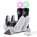 MENEEA PSムーブモーション&PS5コントローラー用充電器ステーション 4イン1コントローラー充電スタンドドック PS5ワイヤレス/PSムーブモーションコントローラー用LED充電インジケーターディスプレイ