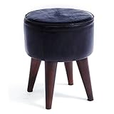 LOWYA （ロウヤ） スツール チェア イス 本革 ヴィンテージ調 天然木脚 幅35cm おしゃれ レザー ブラック