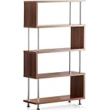 ottostyle.jp S字オープンラック 5段 ウォールナット 収納棚 木目調 間仕切り アジャスター付き ディスプレイラック / シェルフ ジグザグラック リビング キッチン