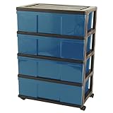 収納ケース ワイド チェスト 4段 引き出しカラー (ブラック／ネイビー) 組立式 日本製 W4-1BKNV