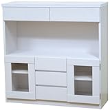 ライフスタイリングショップ 電話台 FAX台 幅90cm 木製 オープンラック ガラス扉 ホワイト FS-022WH