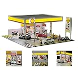 FunKitFX 1/64スケールシェルガソリンスタンドモデルジオラマ、ガソリンスタンドミニチュアビルディングシーンモデル、コレクタービルディングキット(車両とフィギュアを除く)