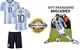 Leo Messi # 10 Argentina Youth Kids Soccer Jersey withキャプテンバンド✓ Shorts ✓画像バッグ✓ ✓プレミアムサッカーギフトby Capta