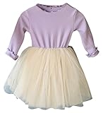 Plus Nao(プラスナオ) ワンピース 長袖 丸首 チュールスカート チュチュスカート レース フレアスカート ふんわり 子供 キッズ ジュニア 女 140cm パープル