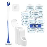 JEHONNトイレブラシ使い捨てと付け替え用 （付替品48個），壁掛け使い捨てトイレブラシシンクバスタブ洗面器モッププール用（青）